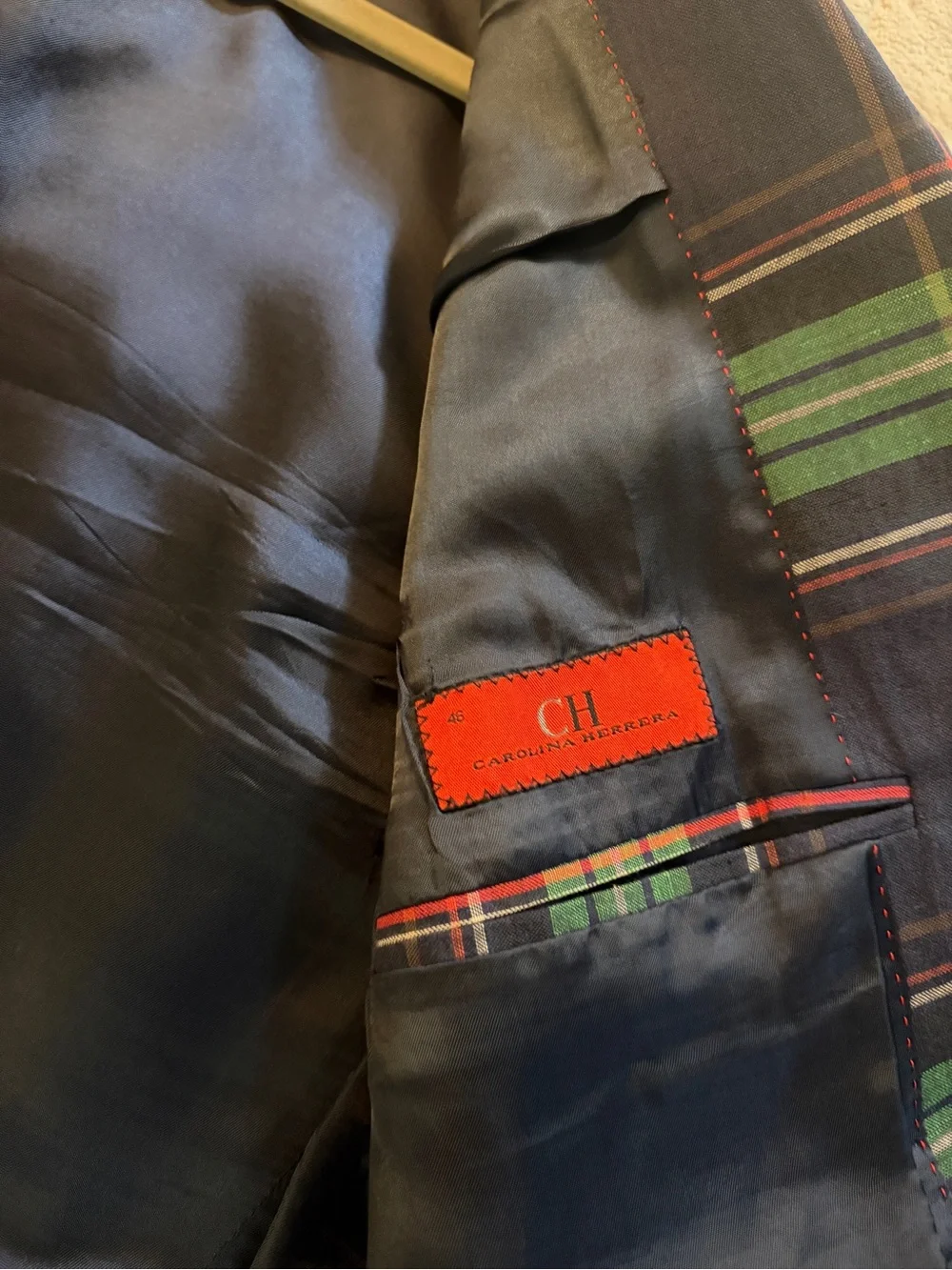 Carolina Herrera Navy & Green Plaid Sport Coat